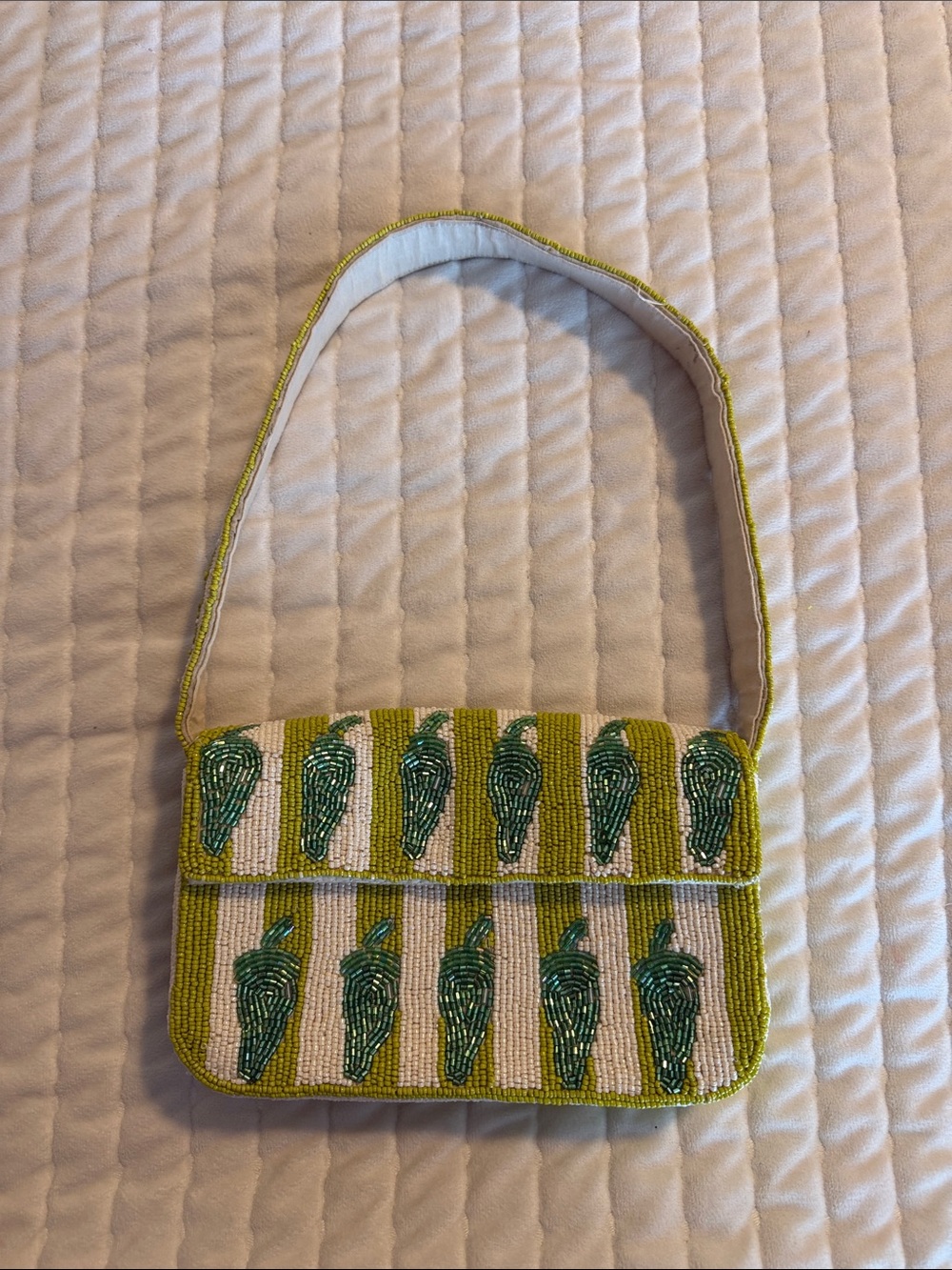 Anthropologie Beaded Green jalapeño Striped Shoulder Bag